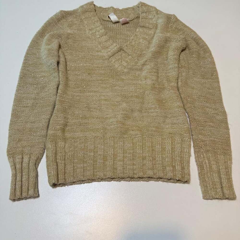No Boundaries Metallic Gold V-Neck Knit Sweater